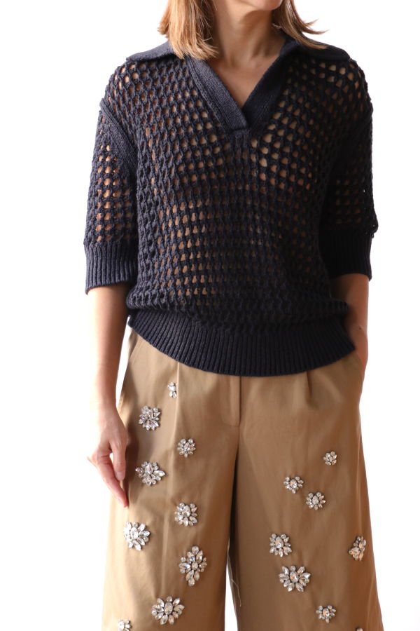 TWP Unspoken Truth Polo Sweater - Night Sky