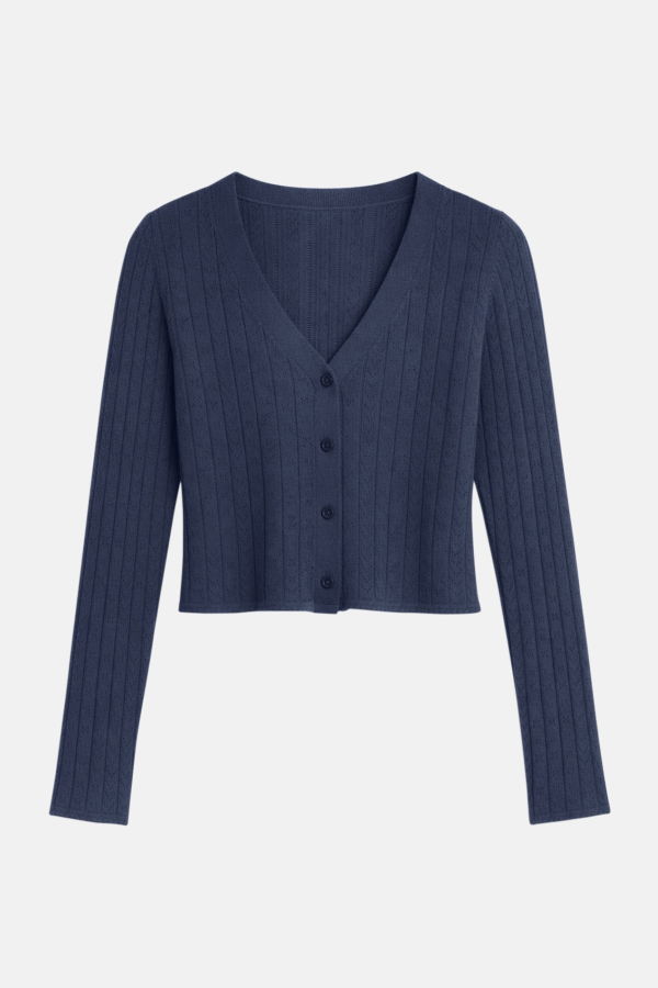 The Tile Club Claire Pointelle Cardigan Space Grey
