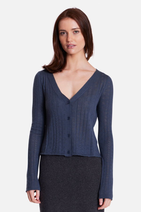The Tile Club Claire Pointelle Cardigan Space Grey