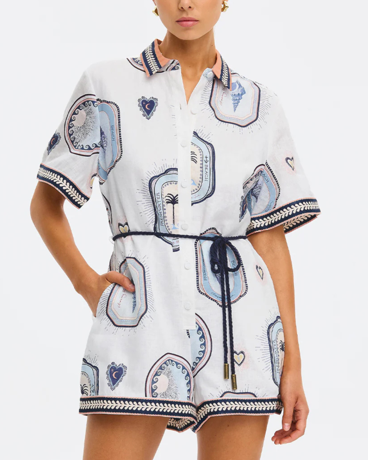 Kivari Alessia Playsuit - Cream/Navy - Image 3 of 7