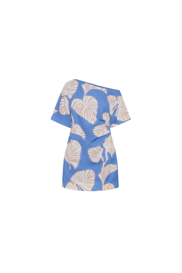 Kivari Ilana Off Shoulder Mini Dress - BLUE/ IVORY