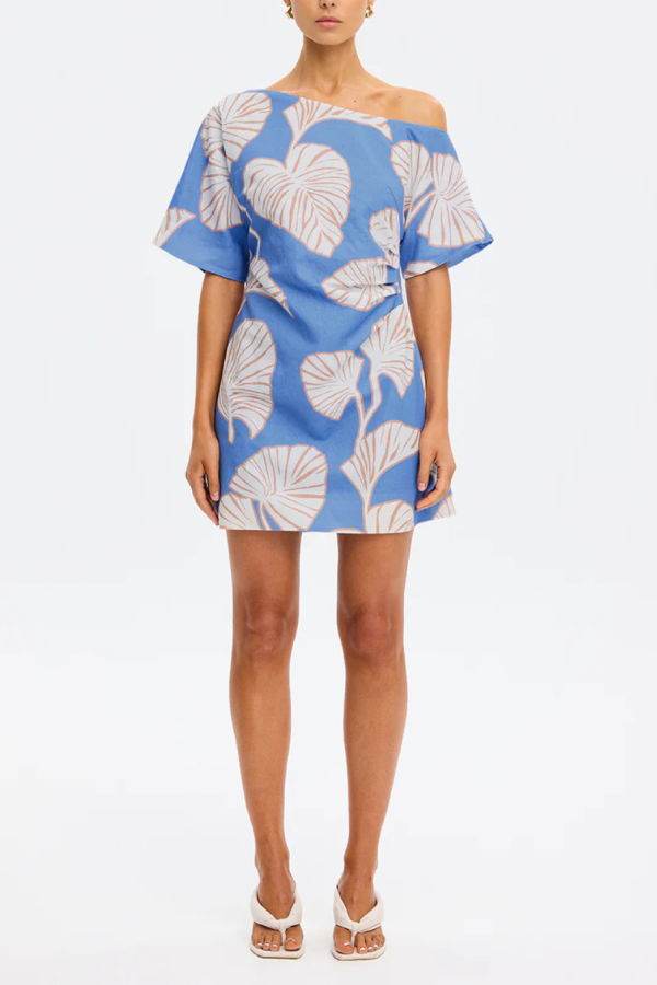 Kivari Ilana Off Shoulder Mini Dress - BLUE/ IVORY