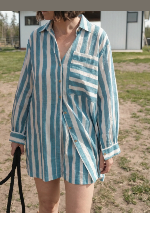 World of Crow Summer Blue Artist Smock Shirt