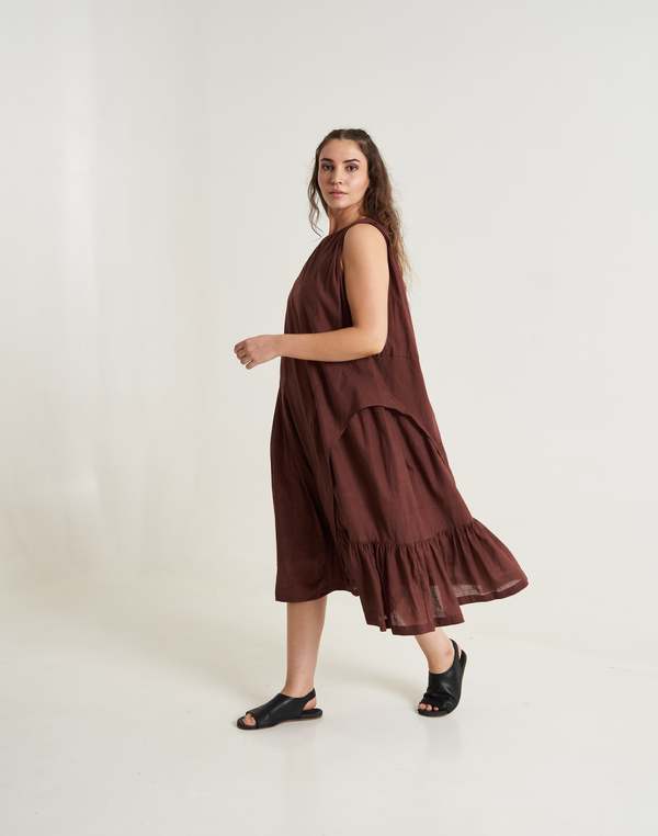 World of Crow Cocoa Brown Pleated Twirl Dress
