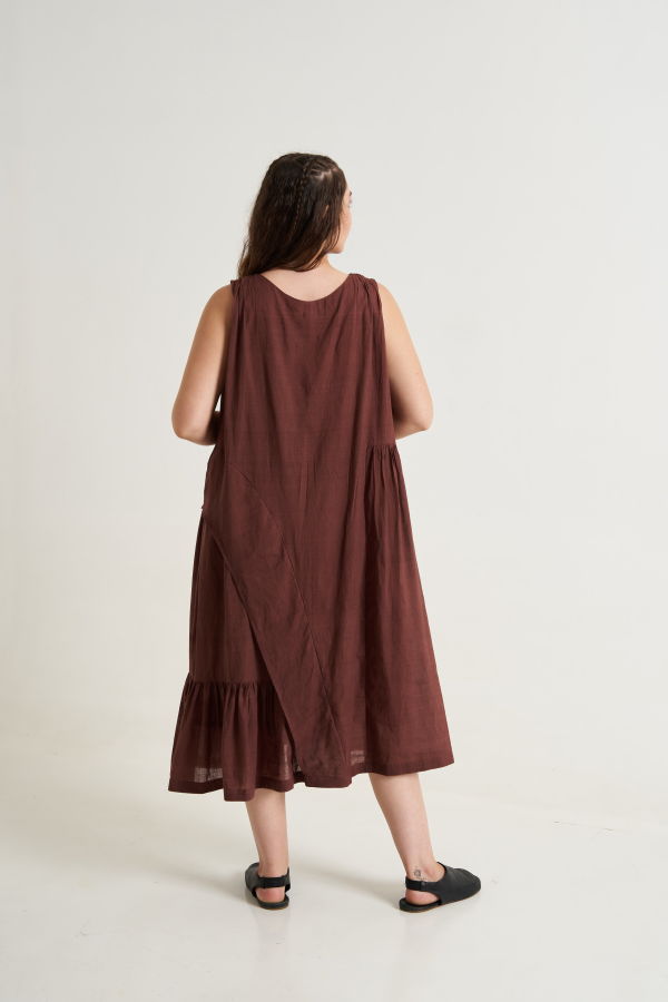 World of Crow Cocoa Brown Pleated Twirl Dress