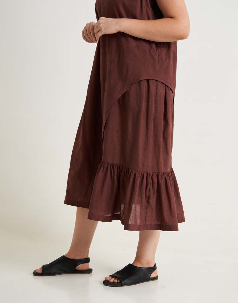 World of Crow Cocoa Brown Pleated Twirl Dress