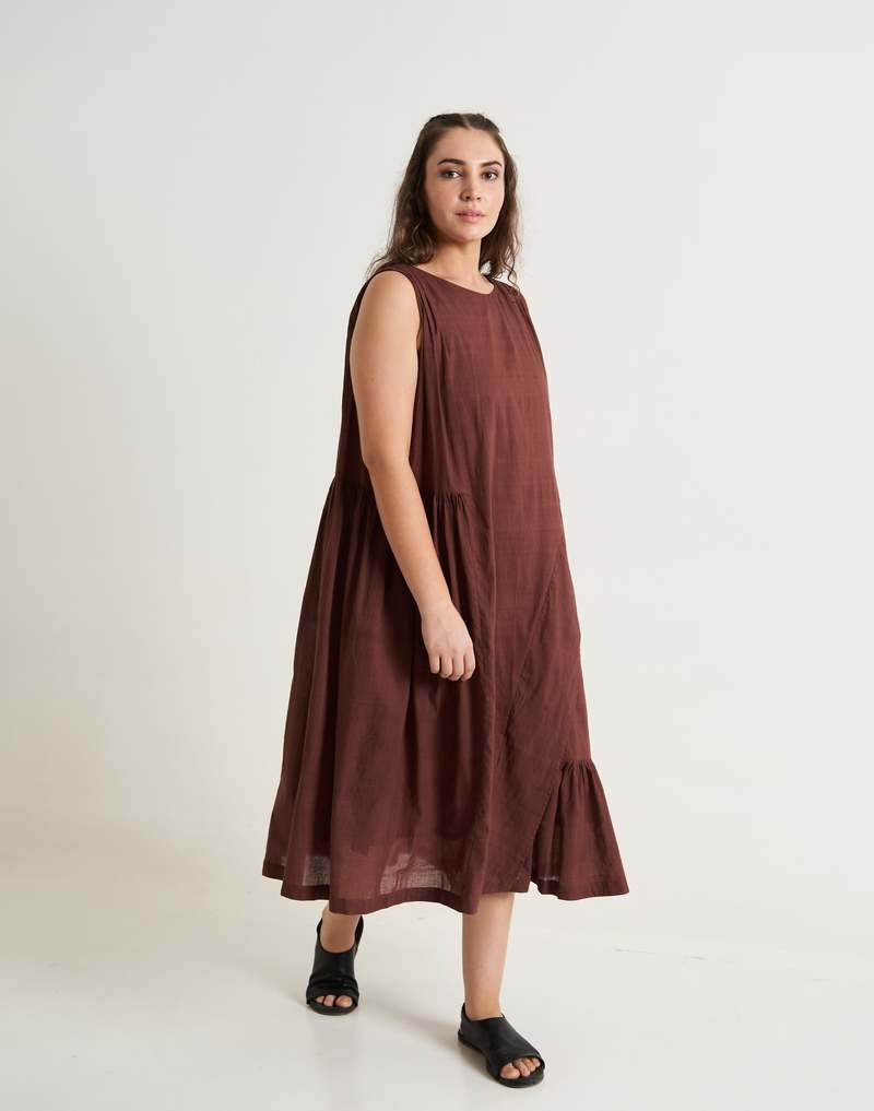 World of Crow Cocoa Brown Pleated Twirl Dress