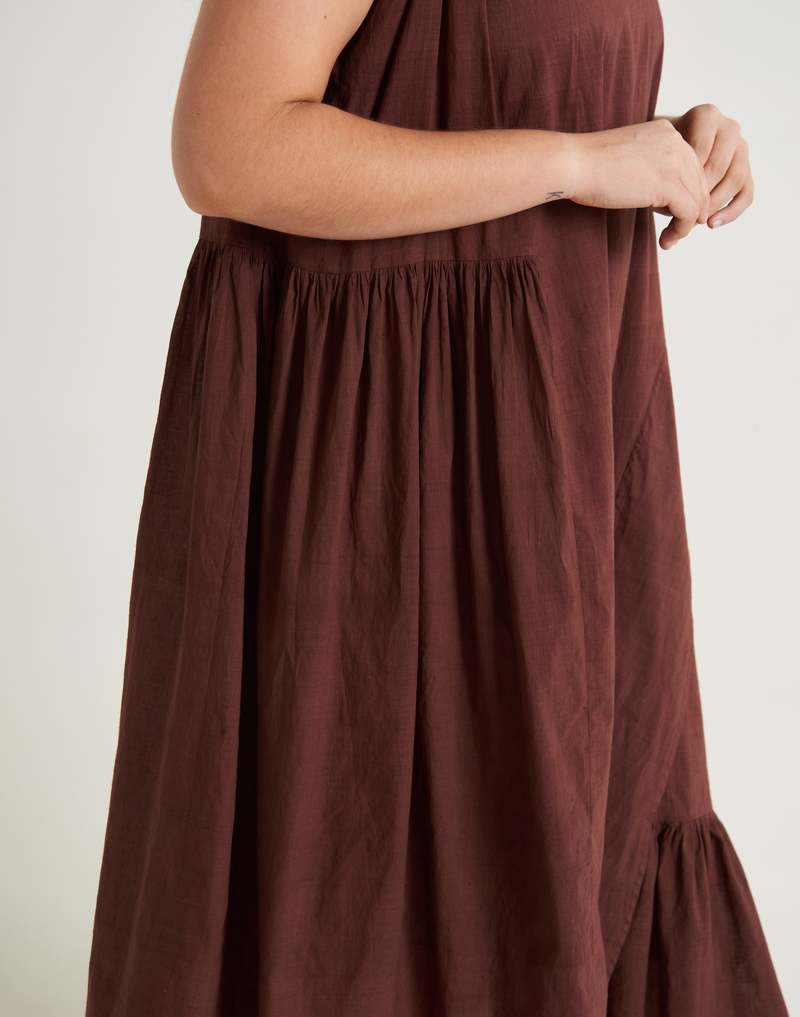 World of Crow Cocoa Brown Pleated Twirl Dress