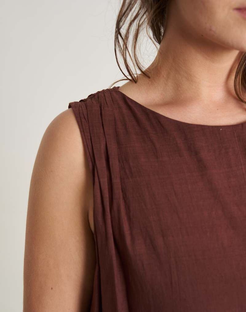 World of Crow Cocoa Brown Pleated Twirl Dress