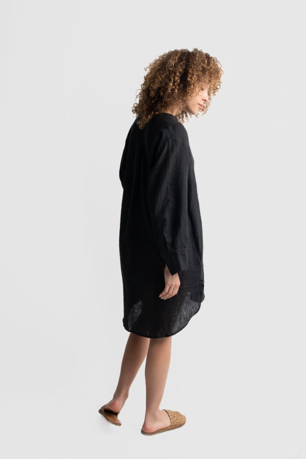 World of Crow Easy Fit Linen Tunic - Black
