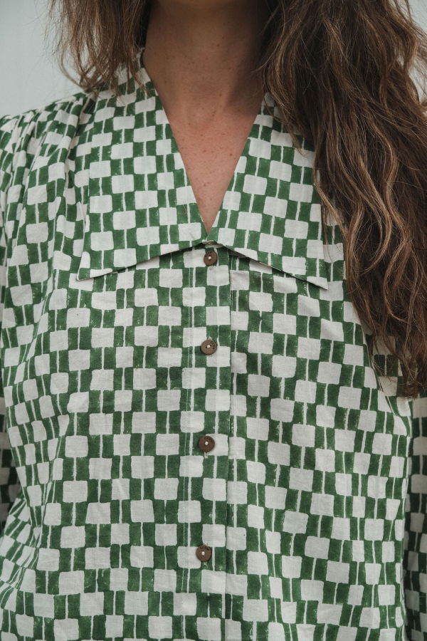 World of Crow Green Block Shirt