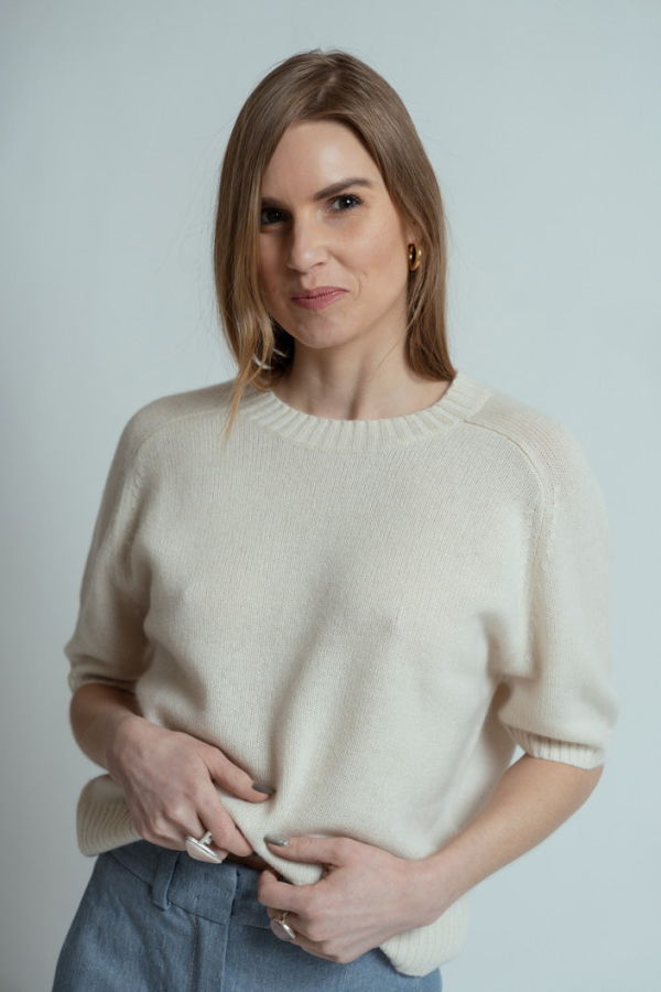 Allude Short Sleeve Cashmere Sweater - Alabaster