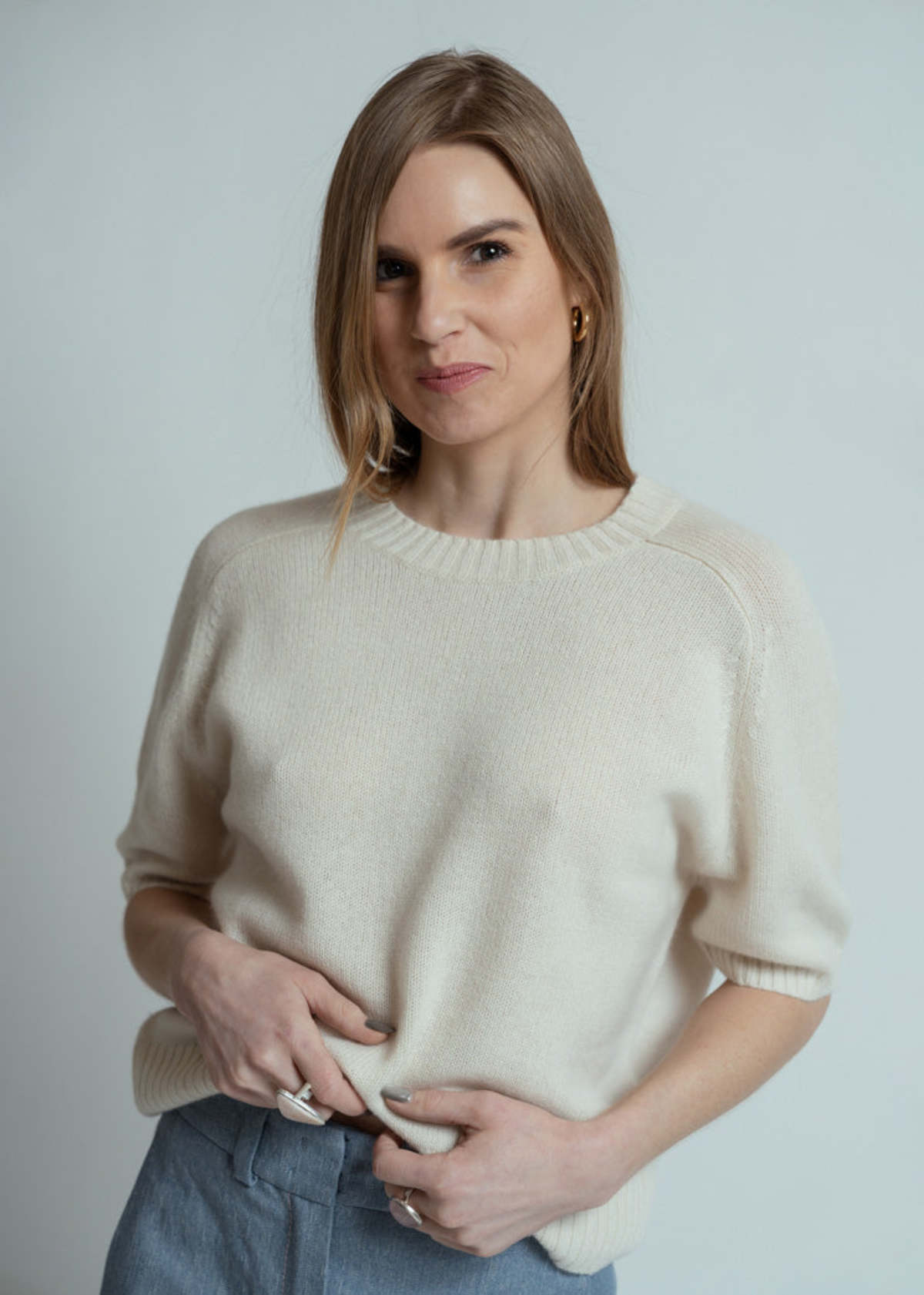 Allude Short Sleeve Cashmere Sweater - Alabaster - Image 2 of 5