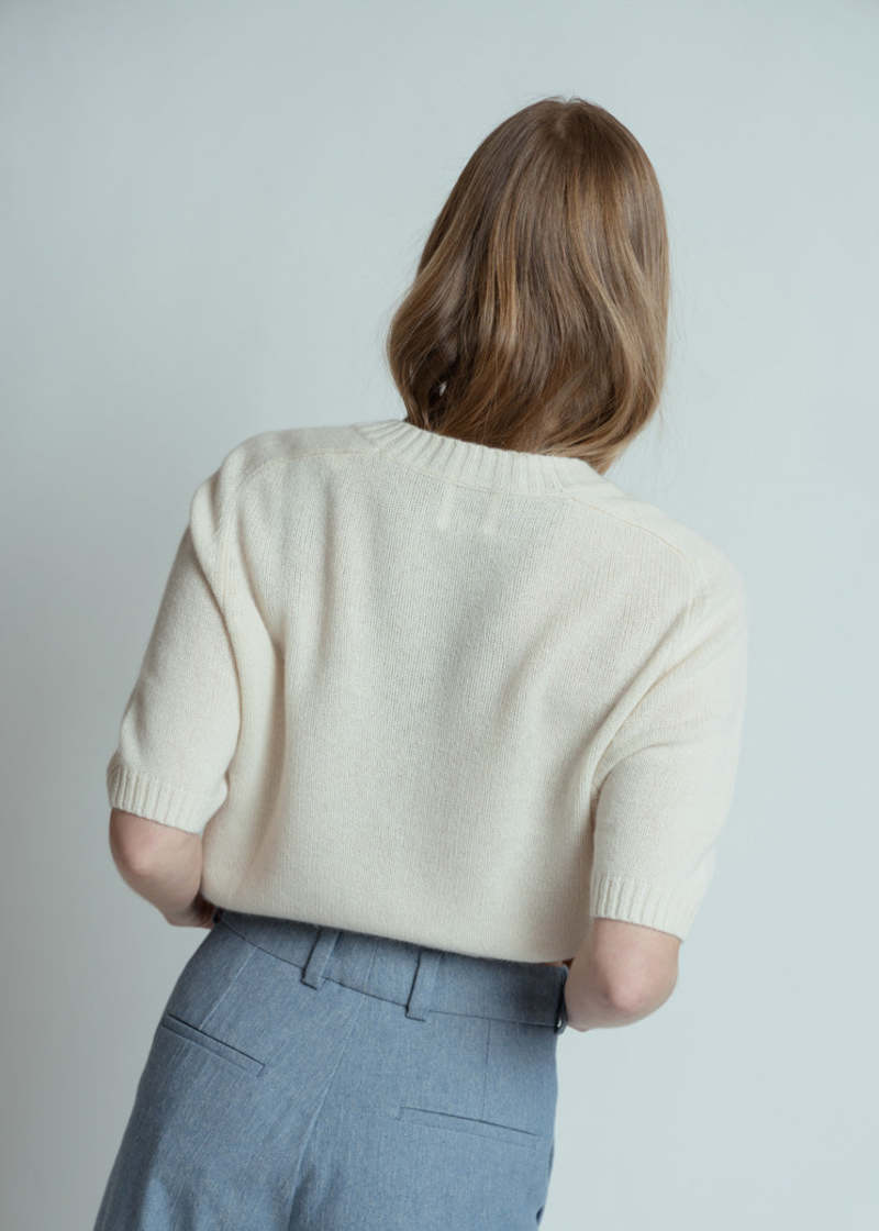 Allude Short Sleeve Cashmere Sweater - Alabaster