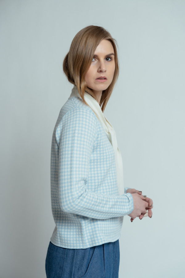 Allude Wool Cashmere Tie Sweater - Blue Check