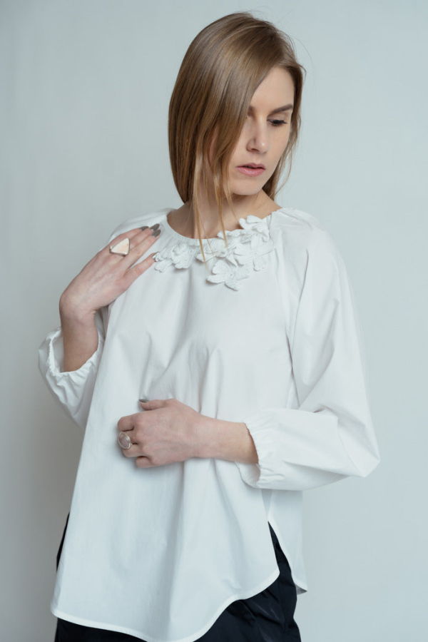 Odeeh Poplin Flowers Shirt - White