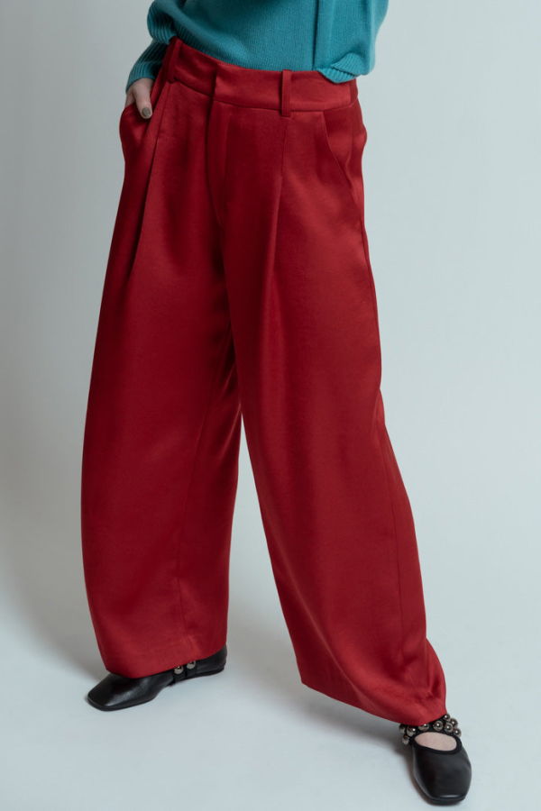 Smythe Cropped Pleated Trousers - Crimson