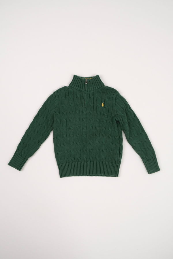 KIDS Hermine Vintage Beanstalk Polo Ralph Lauren Cotton Quarter Zip Sweater - Green