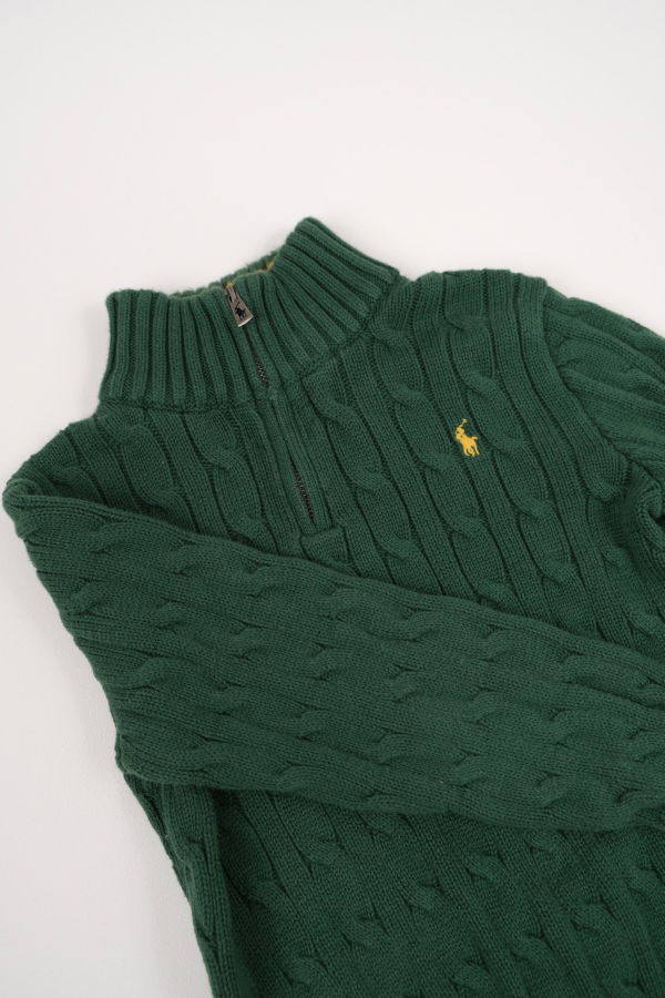 KIDS Hermine Vintage Beanstalk Polo Ralph Lauren Cotton Quarter Zip Sweater - Green