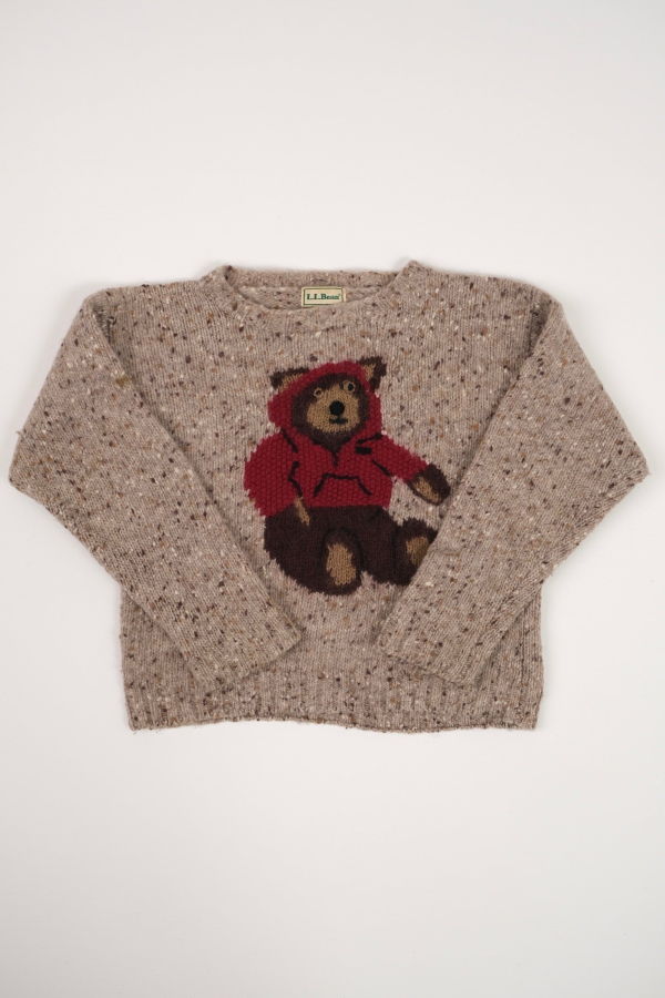 KIDS Hermine Heathered Oatmeal Wool Teddy Bear Sweater - Beige