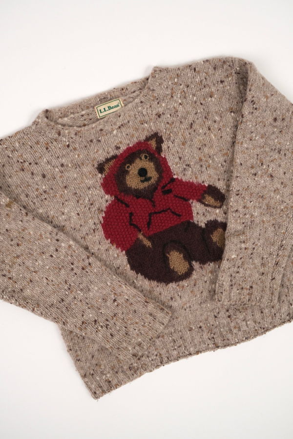 KIDS Hermine Heathered Oatmeal Wool Teddy Bear Sweater - Beige