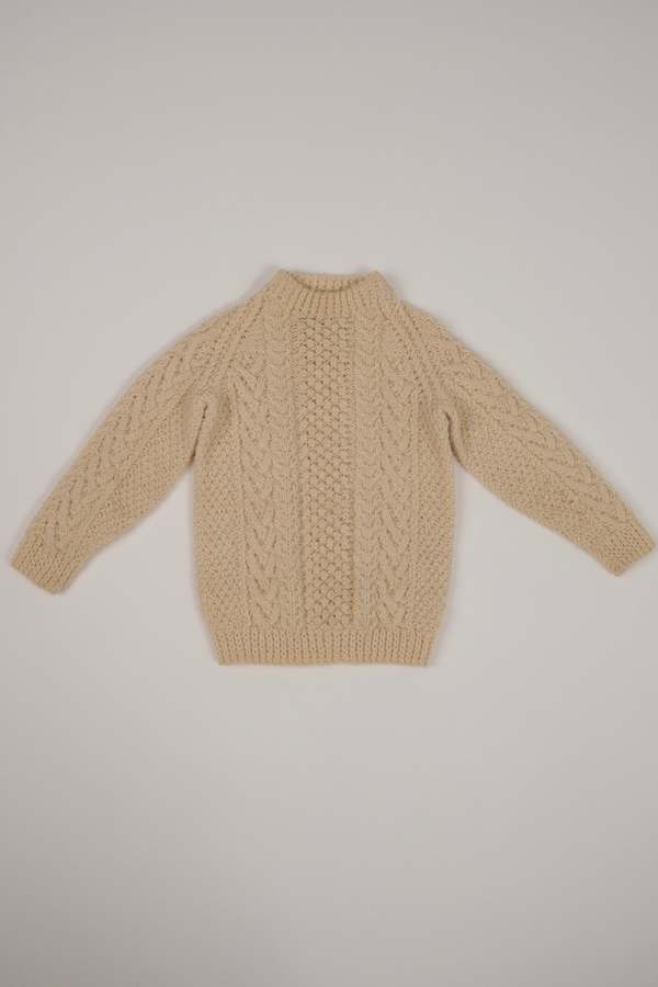 KIDS Hermine Vintage Irish Tusk Wool Cable Knit Sweater - Cream