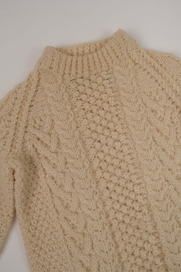 KIDS Hermine Vintage Irish Tusk Wool Cable Knit Sweater - Cream