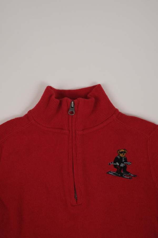 KIDS Hermine Ski Bear Quarter-Zip Sweater - Red