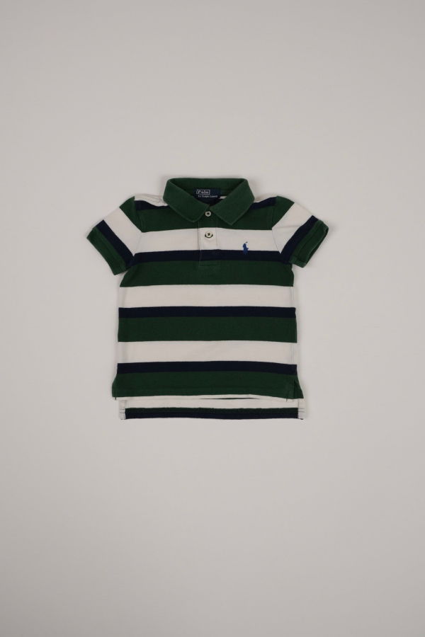 KIDS Hermine Vintage Toddlers Evergreen Polo Ralph Lauren Cotton Striped Polo Shirt - Green