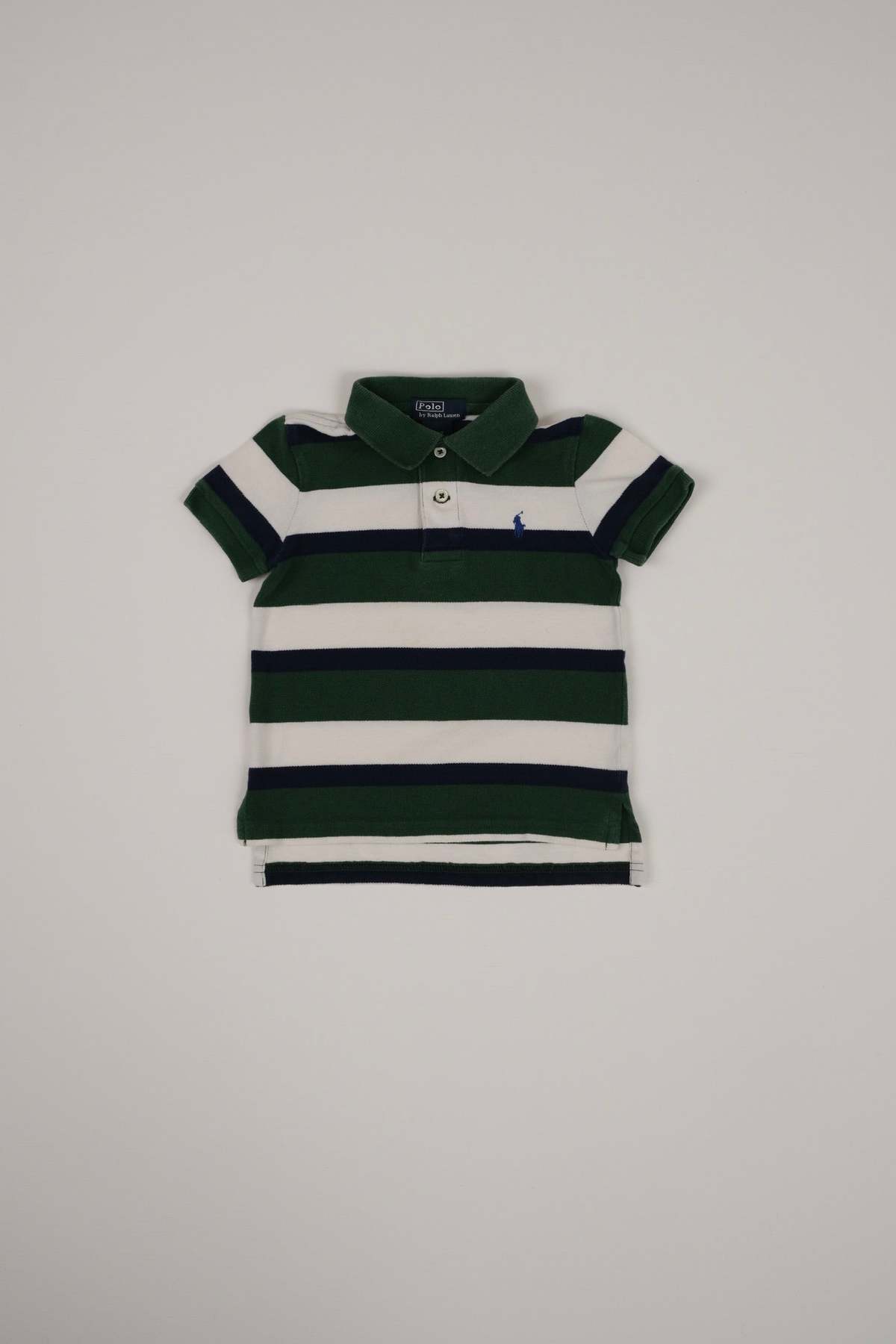 KIDS Hermine Vintage Toddlers Evergreen Polo Ralph Lauren Cotton Striped Polo Shirt - Green - Image 1 of 4
