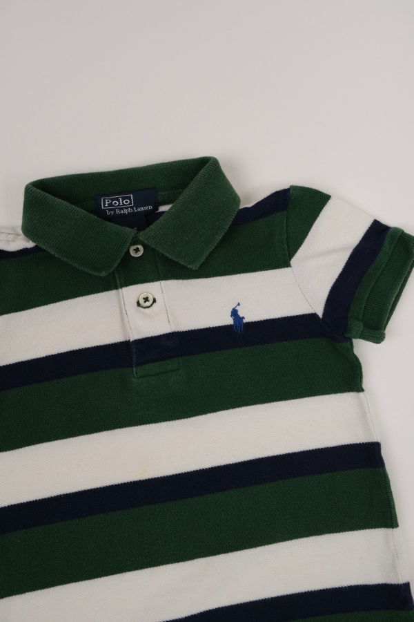 KIDS Hermine Vintage Toddlers Evergreen Polo Ralph Lauren Cotton Striped Polo Shirt - Green
