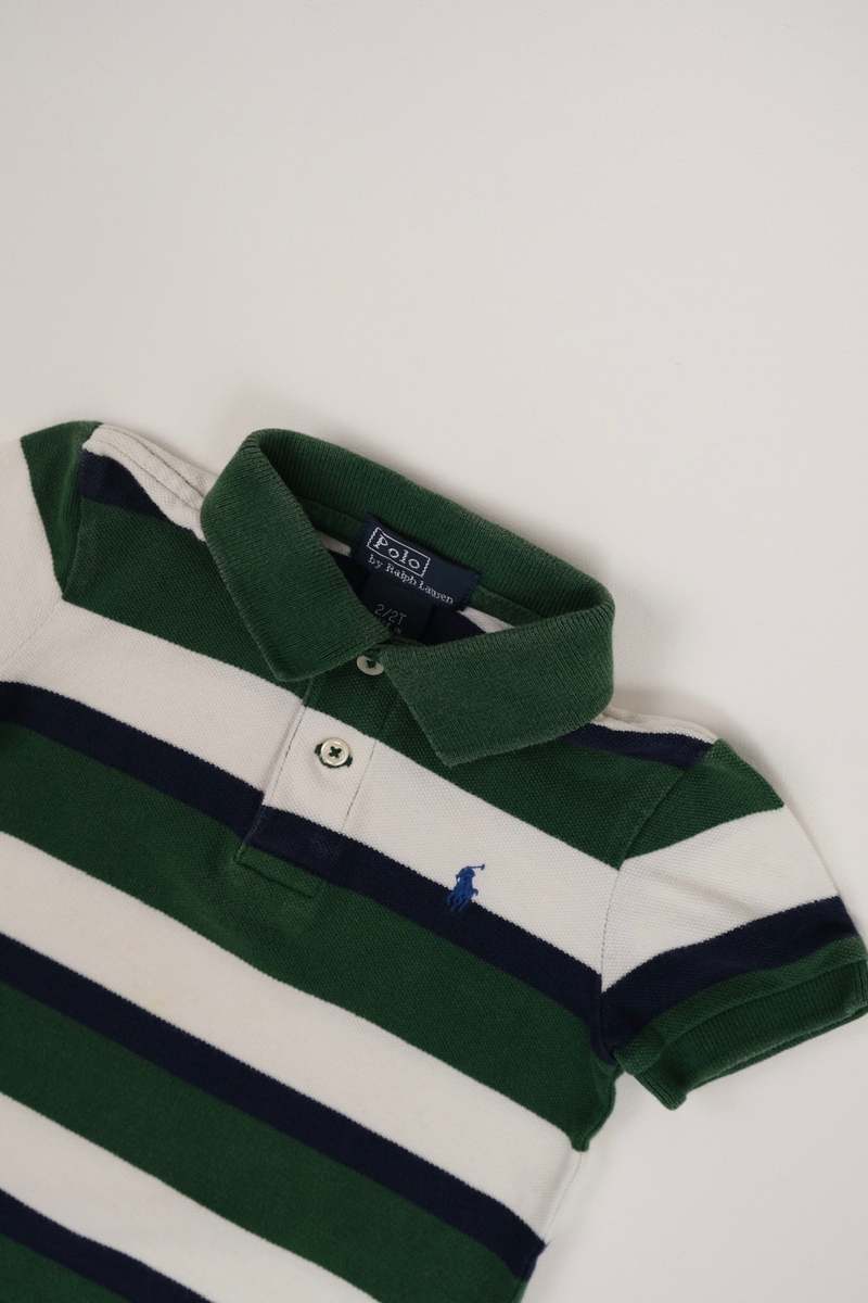 KIDS Hermine Vintage Toddlers Evergreen Polo Ralph Lauren Cotton Striped Polo Shirt - Green