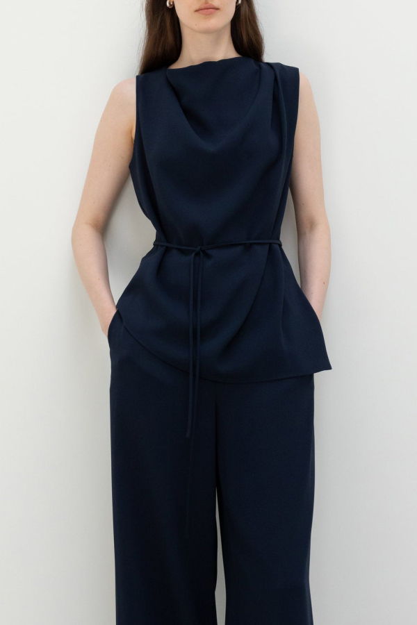 R2W Berne Cowl Neck Blouse - Navy