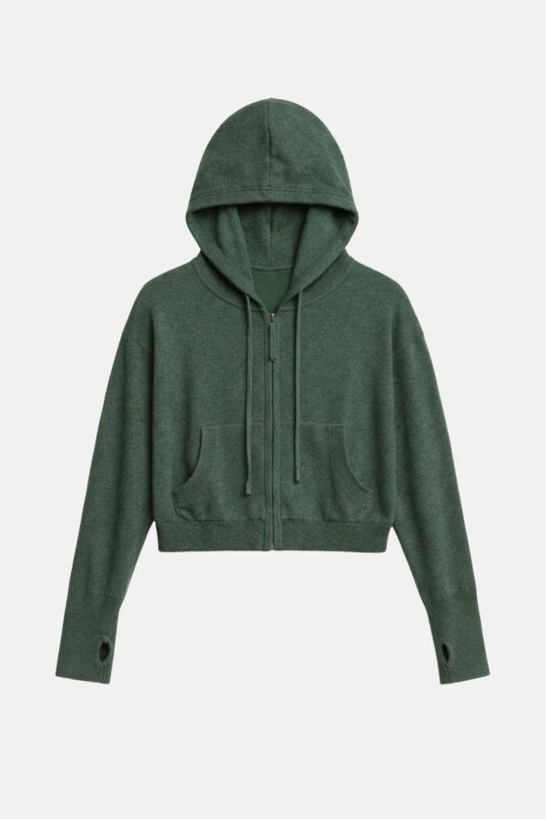 The Tile Club Amy Cashmere Zip Hoodie - Olive