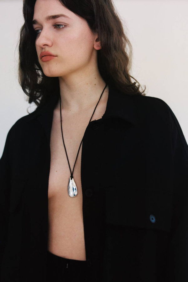 Maslo Jewelry Pebble Pendant Necklace - Silver