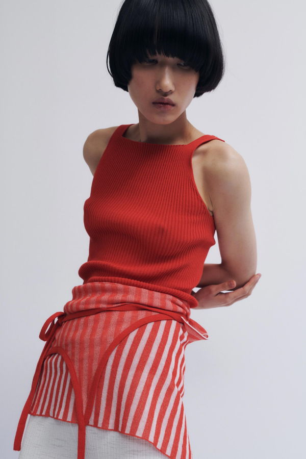 Rus Junko Ribbed Tank Top - Tomate