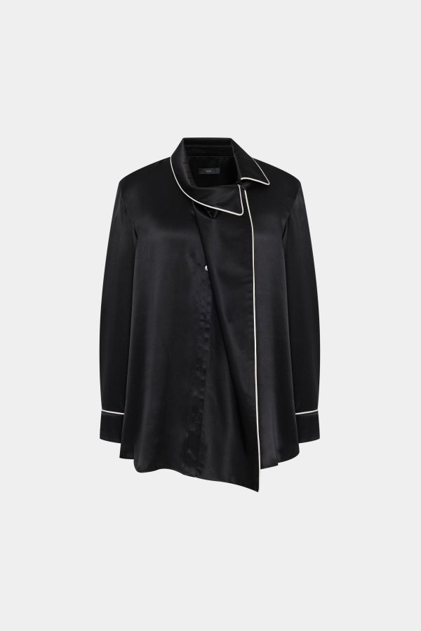 R2W Cielo Piped Silk Blouse - Black