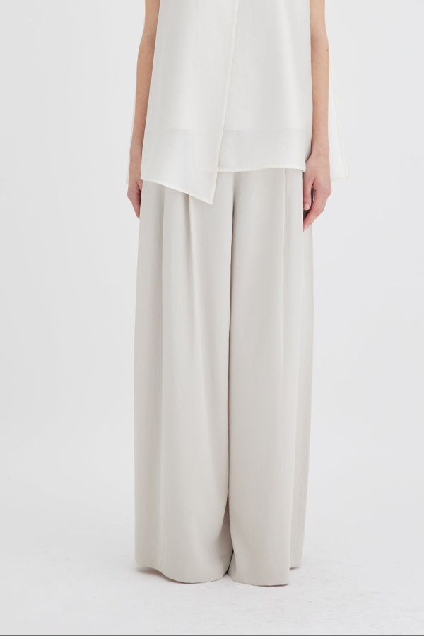 R2W Raya Wide Pleated Pant Trousers - Light Beige