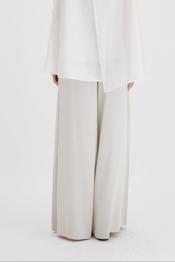 R2W Raya Wide Pleated Pant Trousers - Light Beige