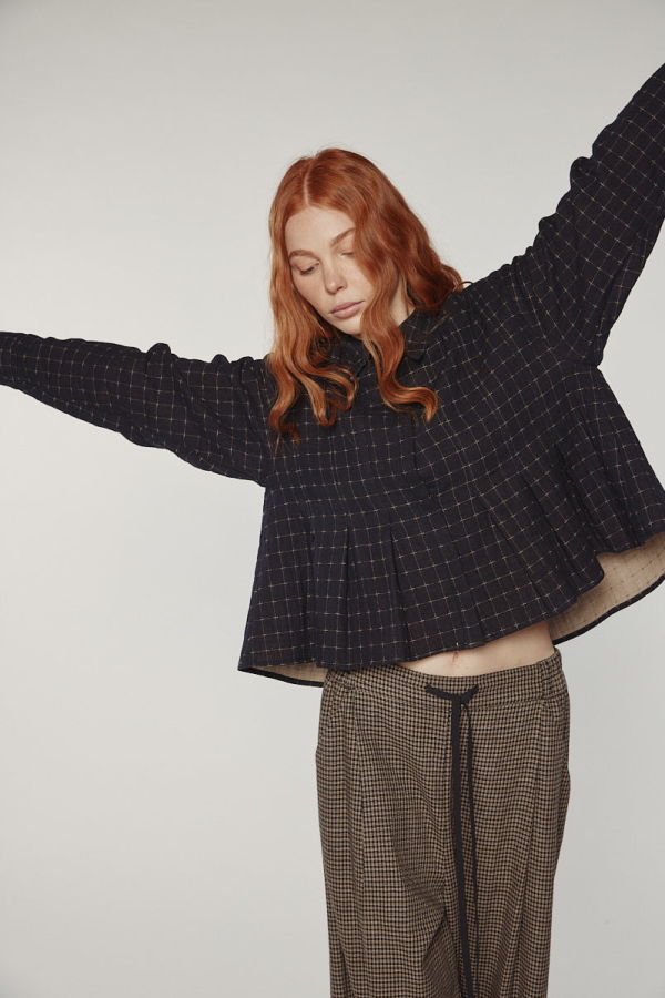 amente Cotton Pleated Blouse - Black