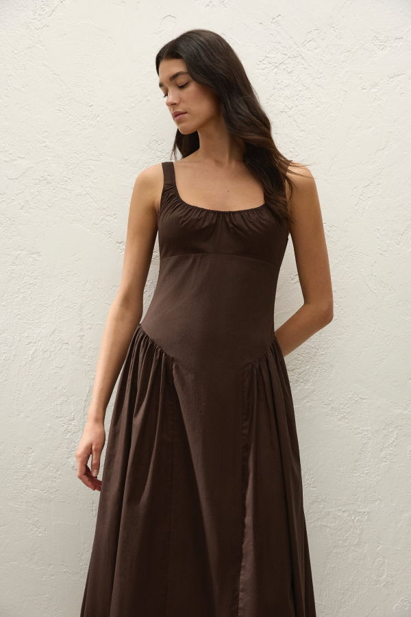 Faithfull The Brand Marcella Midi Dress - Espresso Brown