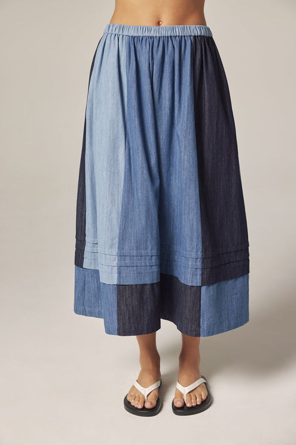 amente Contrast Midi Skirt - Denim Multi
