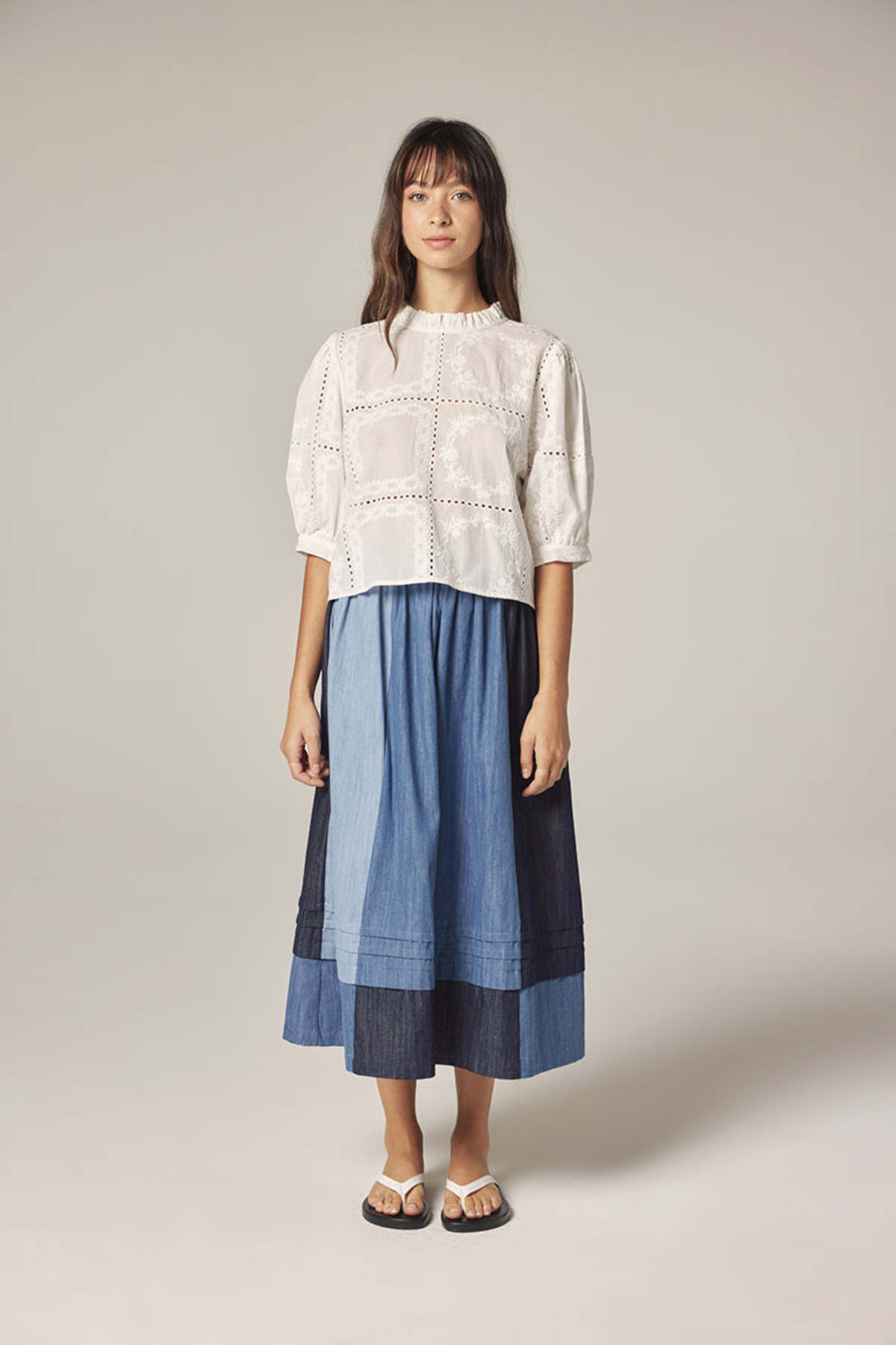 amente Contrast Midi Skirt - Denim Multi - Image 4 of 11