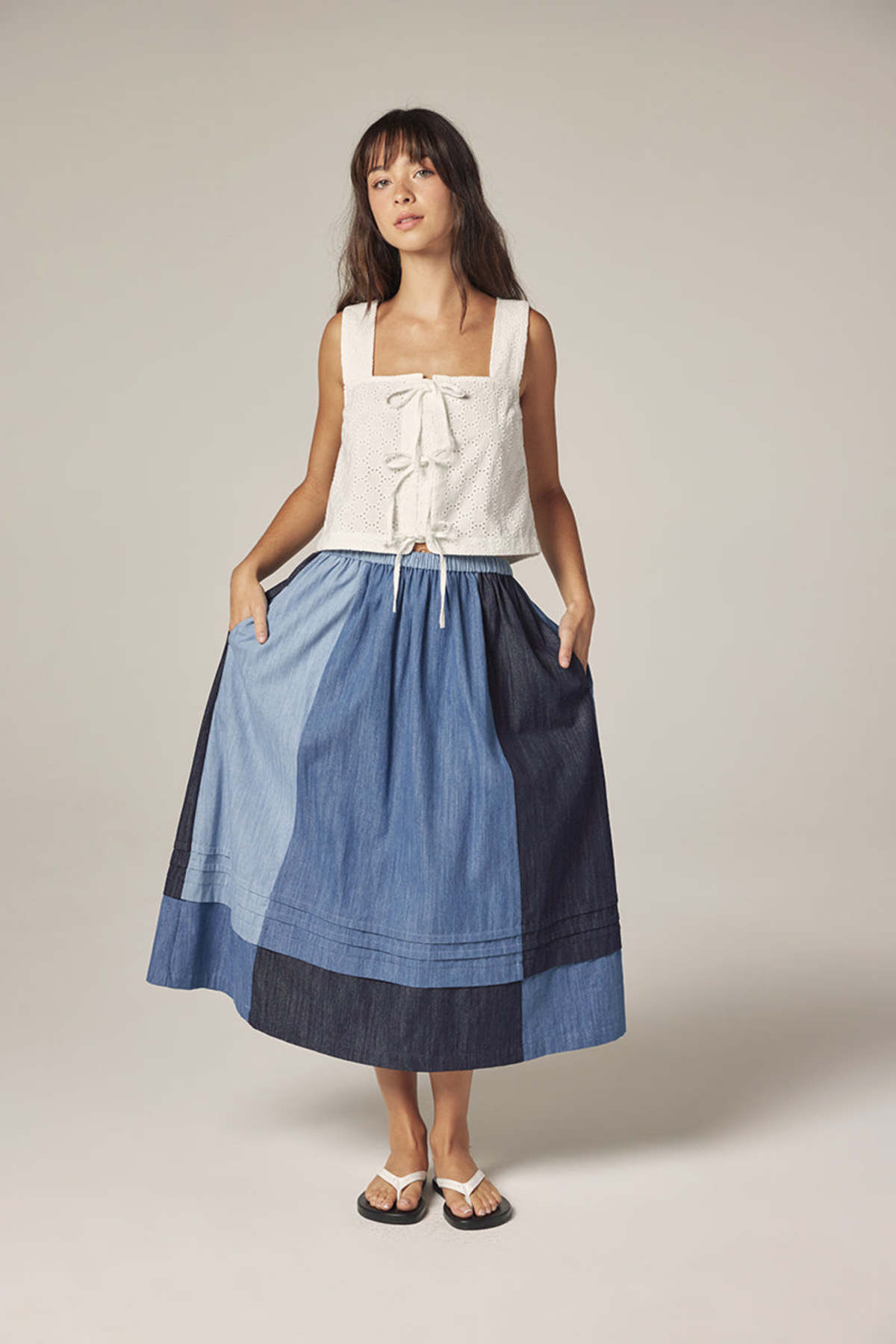 amente Contrast Midi Skirt - Denim Multi - Image 5 of 11