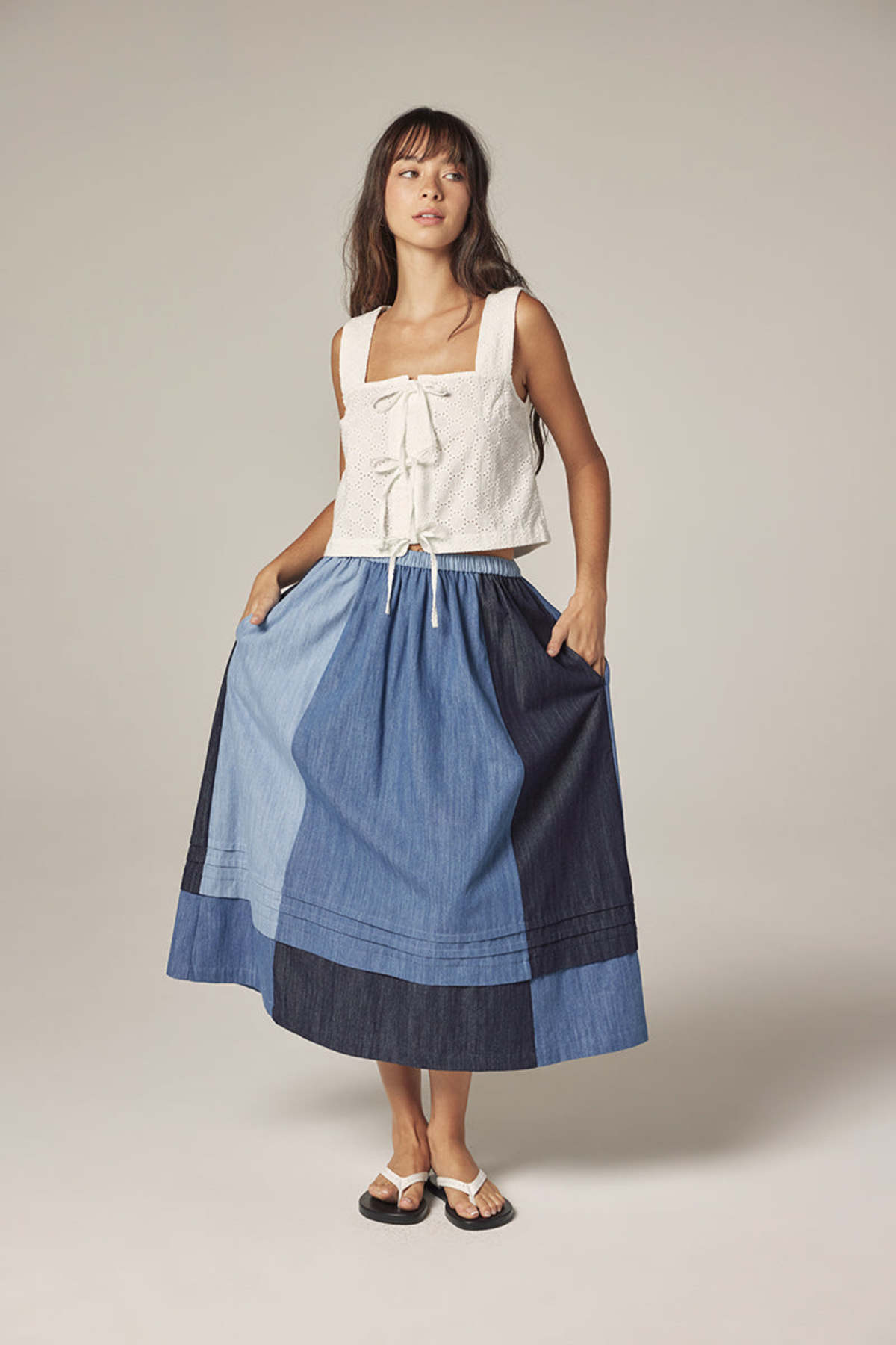 amente Contrast Midi Skirt - Denim Multi - Image 6 of 11