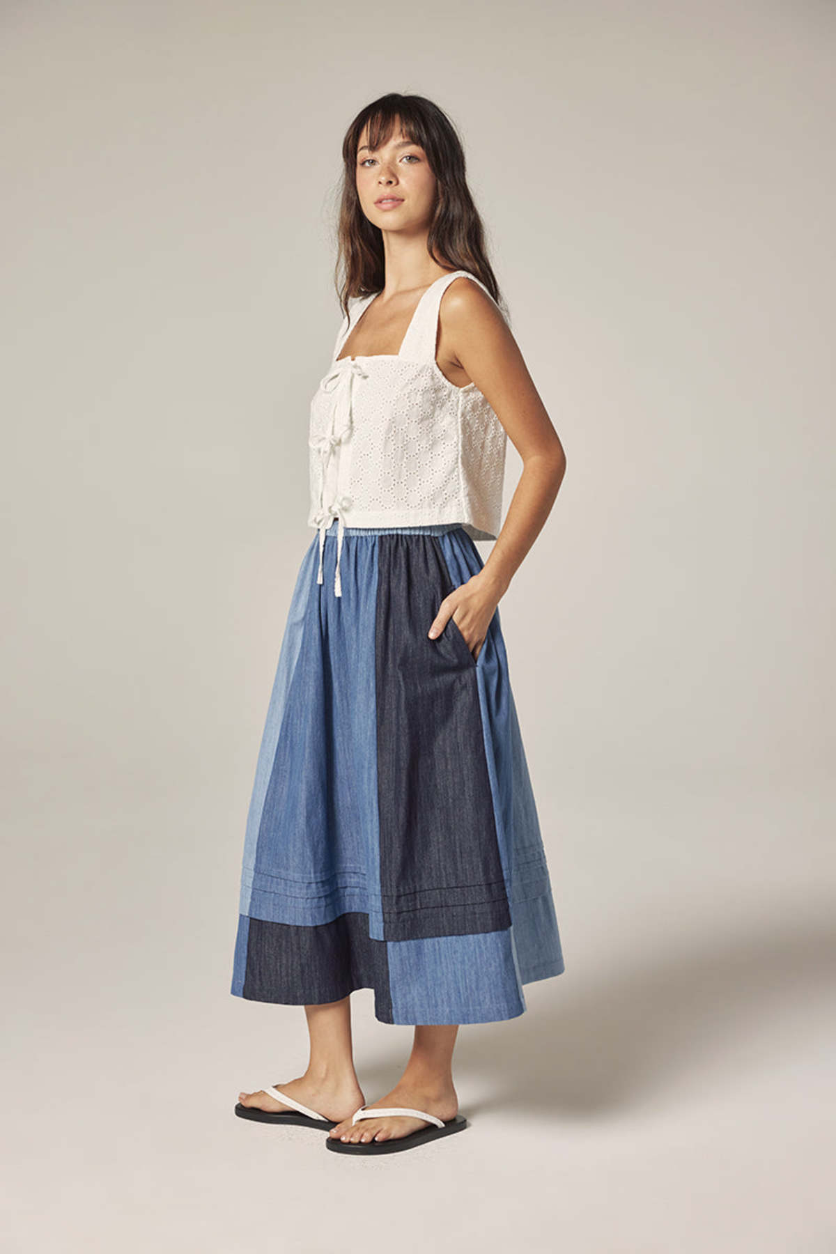 amente Contrast Midi Skirt - Denim Multi - Image 8 of 11