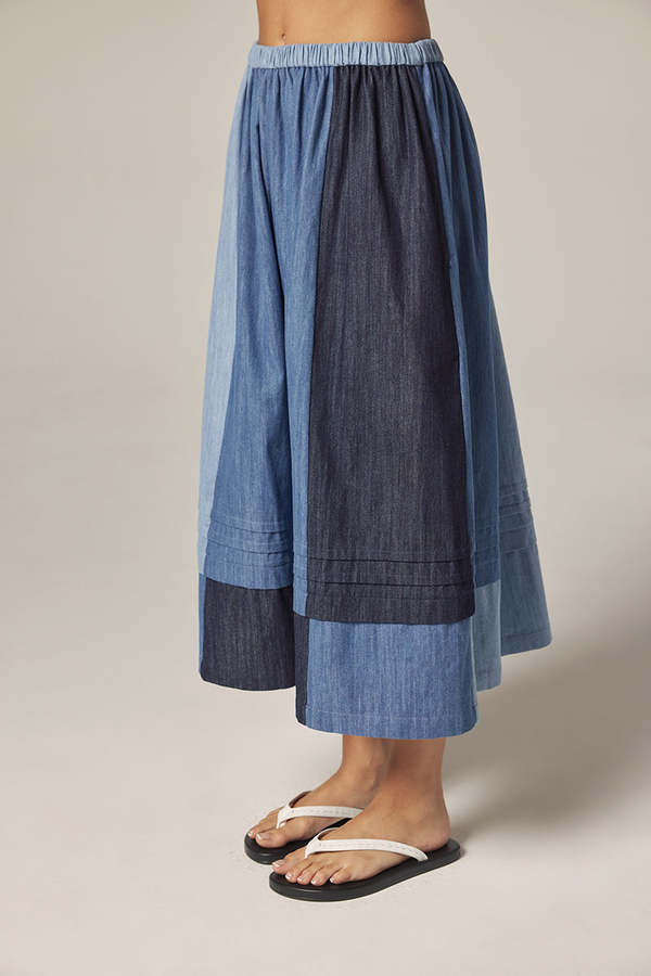 amente Contrast Midi Skirt - Denim Multi