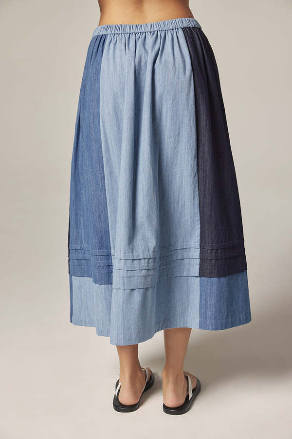 amente Contrast Midi Skirt - Denim Multi