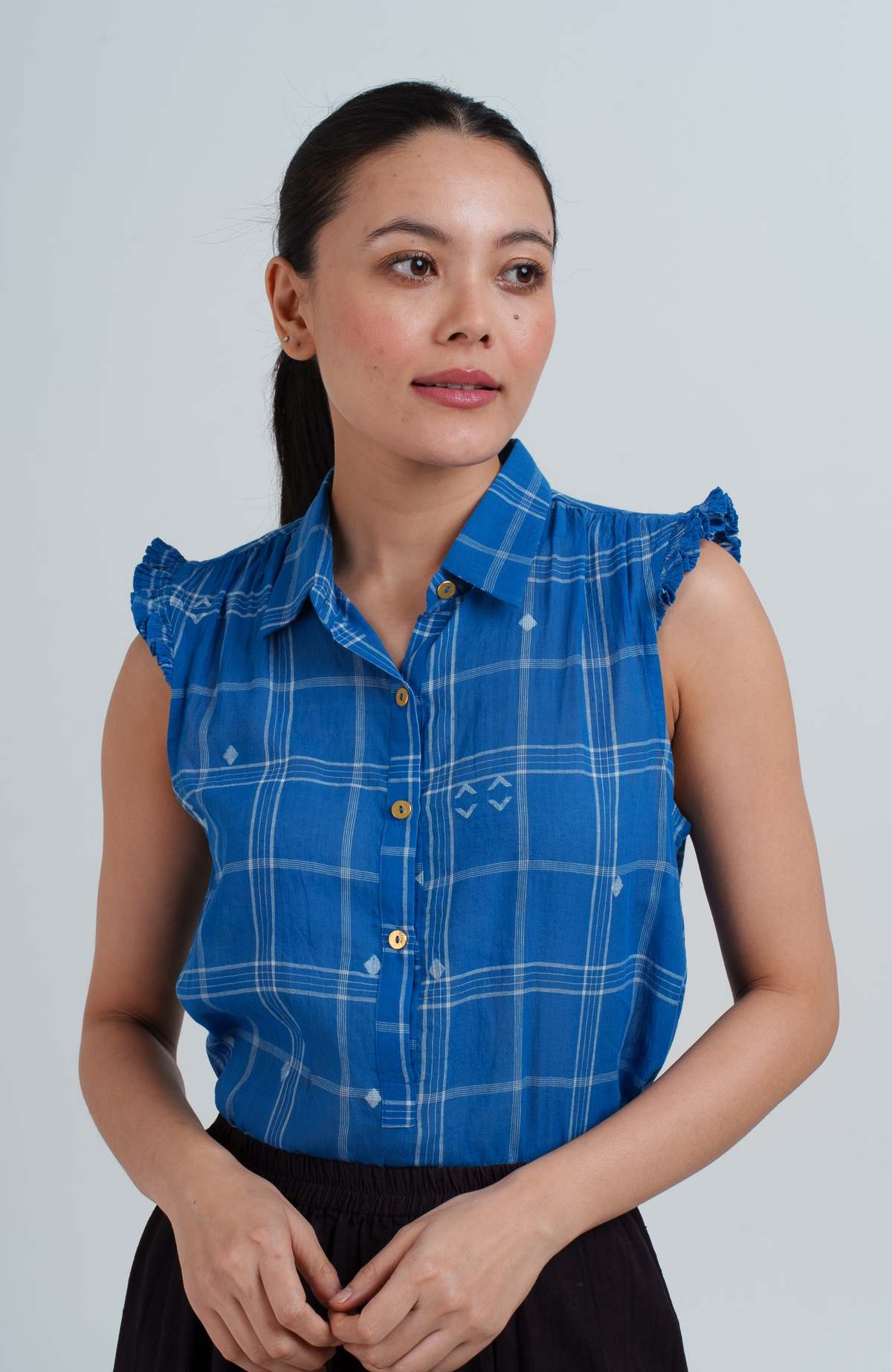 AL X CROW Mary Oliver Top - Indigo - Image 11 of 12