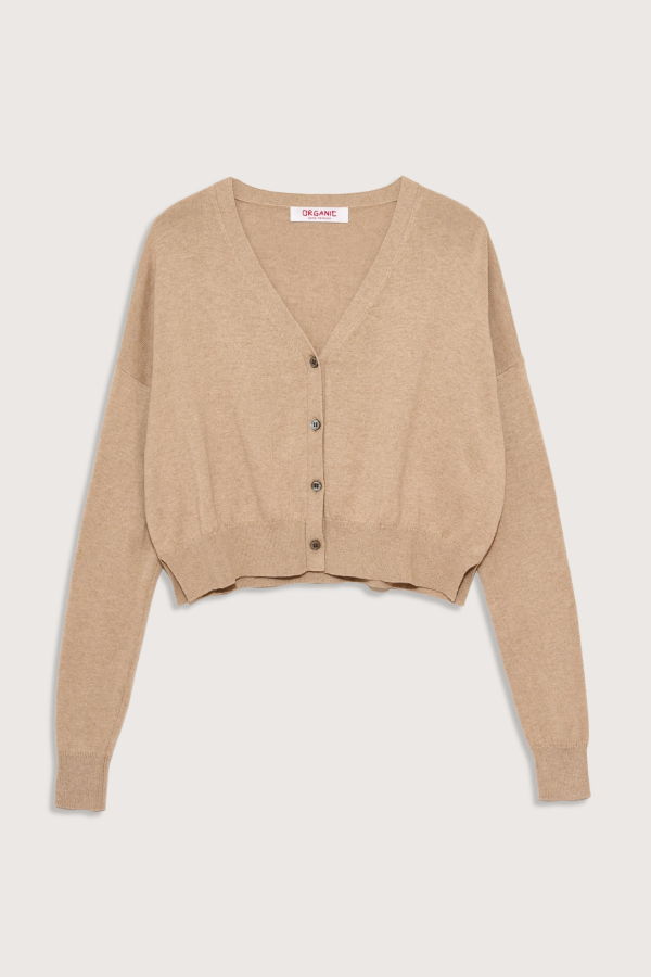Organic by John Patrick Cotton/Cashmere Crop Cardigan - Biscuit